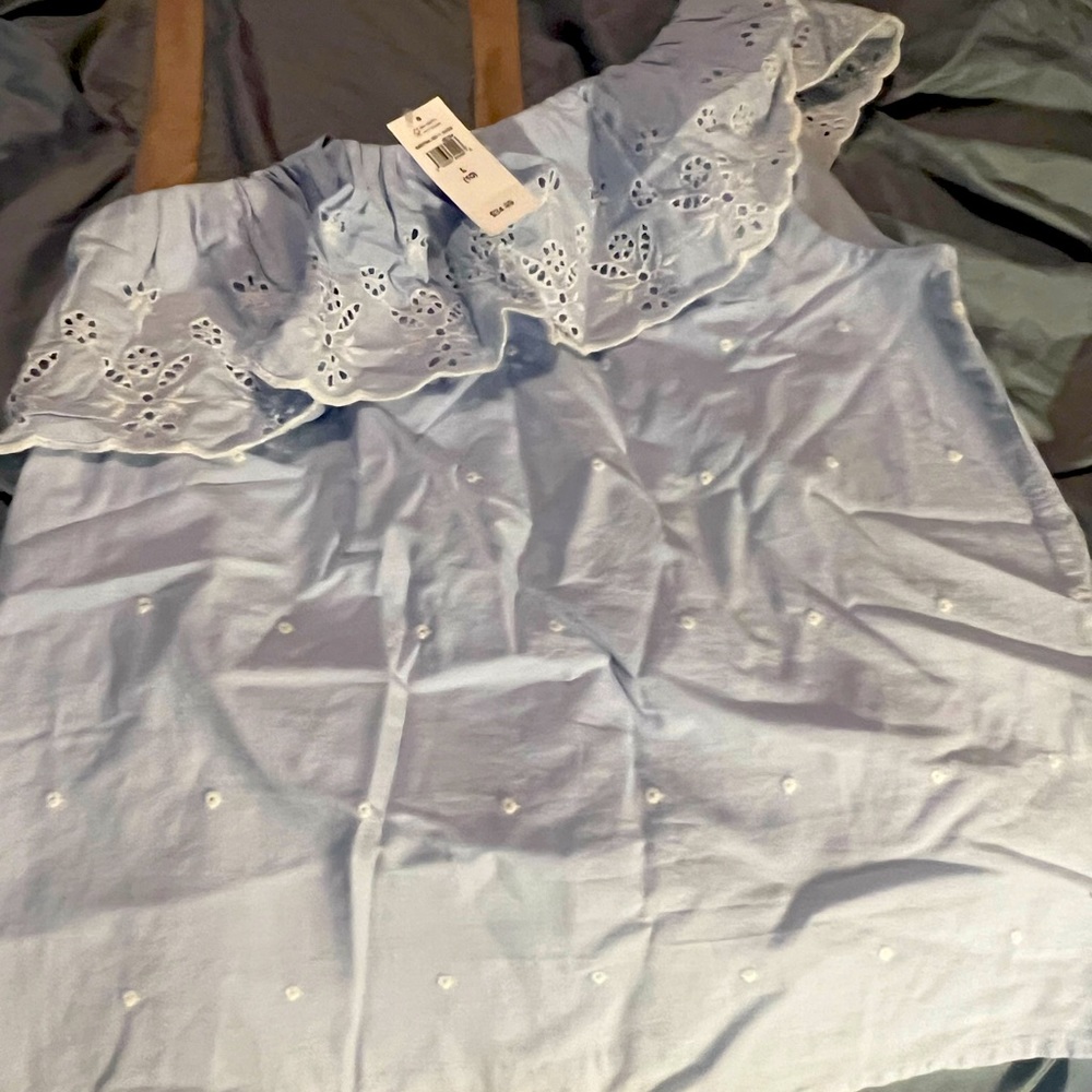 Light Blue & White half sleeve girls size Large size 10 Gap top